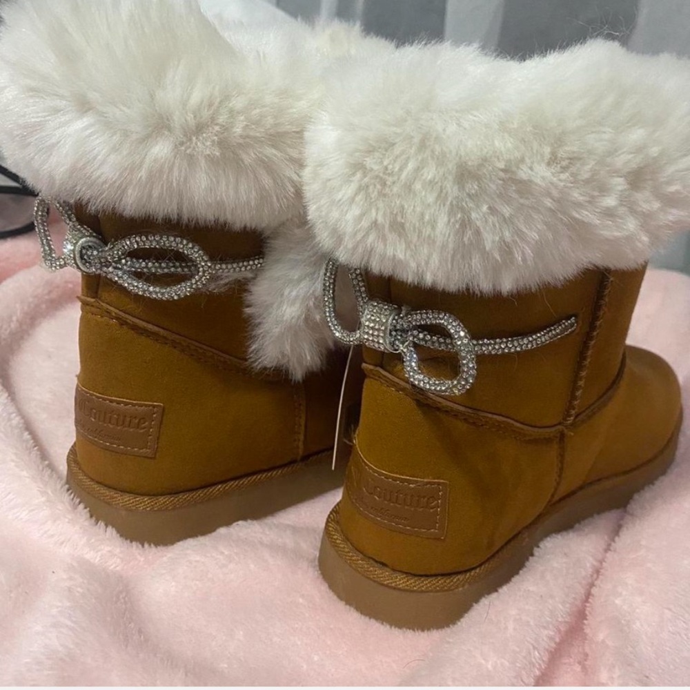 Juicy Couture Tan and White Fur Boots
